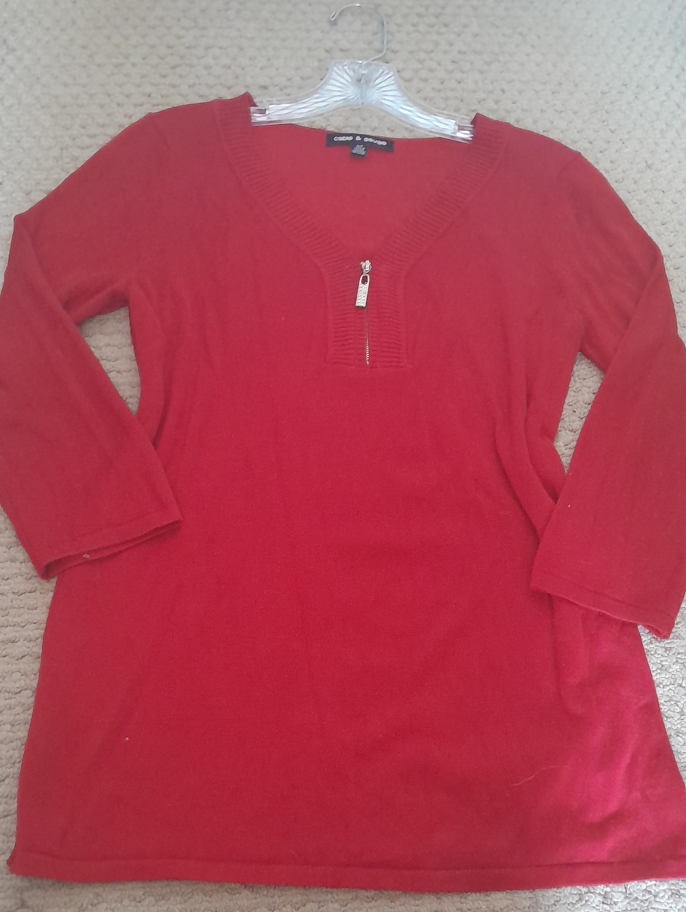 Y2k Knit Red Top With Diamond Zipper And Long 3/4 Sleeves